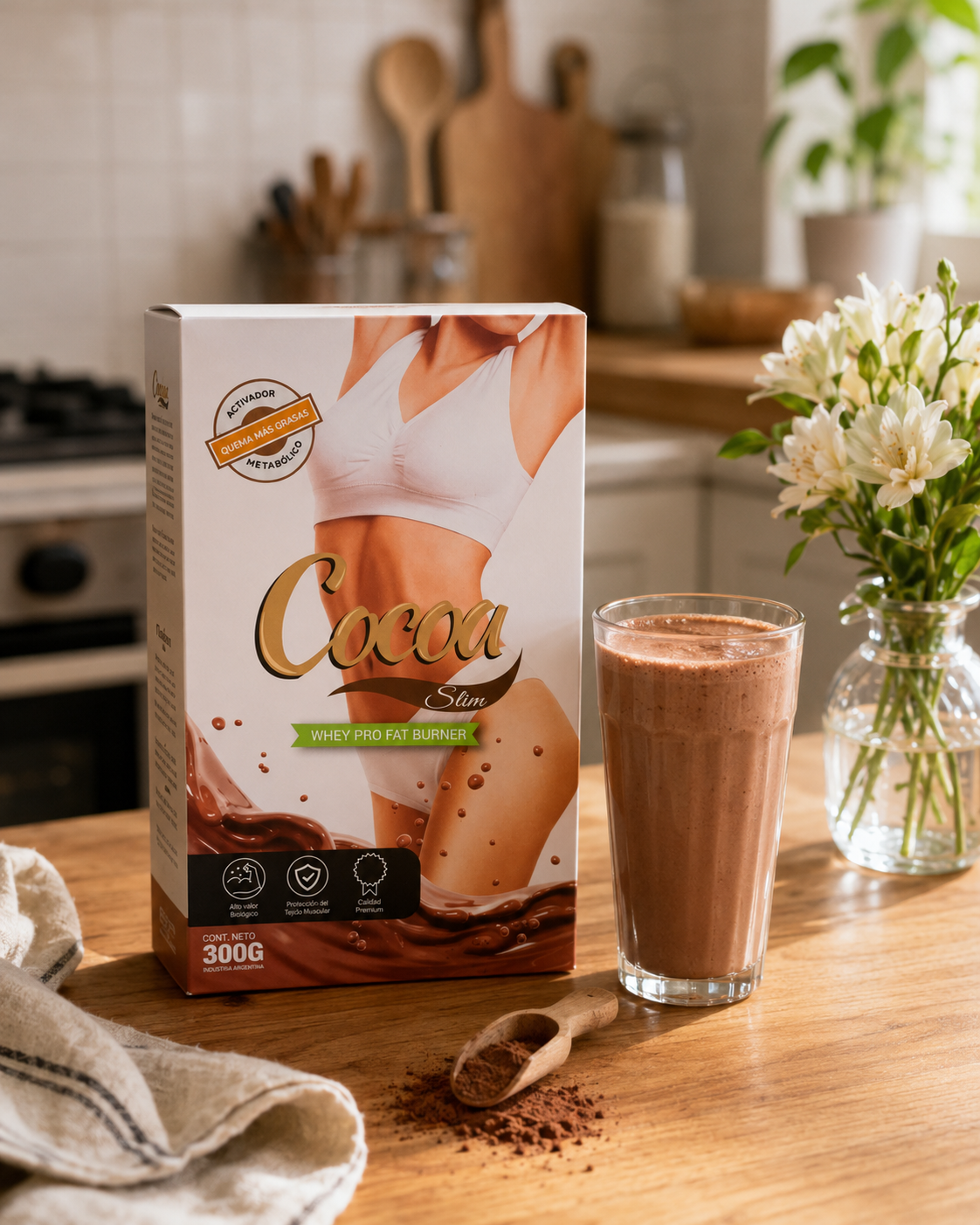 Cocoa Slim Whey Pro Fat Burner con batido